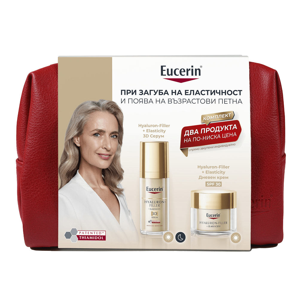 ЕУСЕРИН ПРОМО HYALURON FILER ELASTISITY ДНЕВЕН КРЕМ SPF30+3D СЕРУМ ELASTICITY 30мл