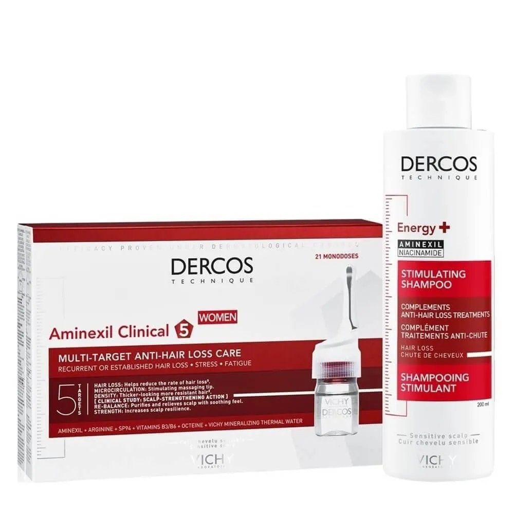 ВИШИ ПРОМО DERCOS ШАМПОАН ENERGY+ 200мл.+ AMINEXIL CLINICAL 5 ЖЕНИ 21д