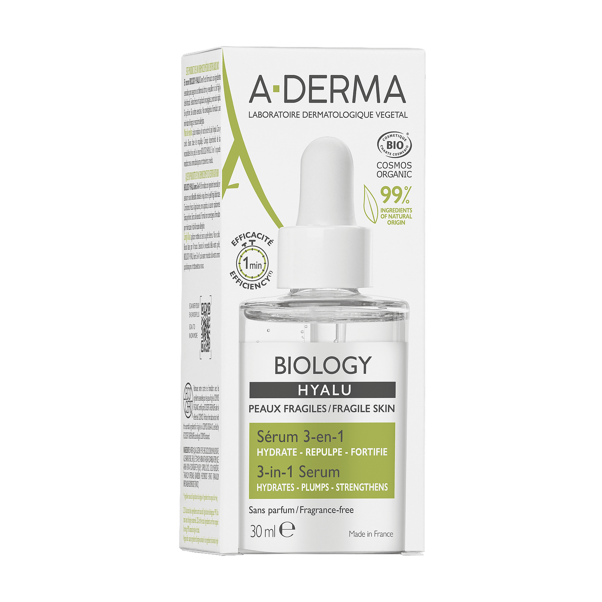 А-ДЕРМА BIOLOGY HYALU СЕРУМ ЗА ЛИЦЕ 3в1 30мл